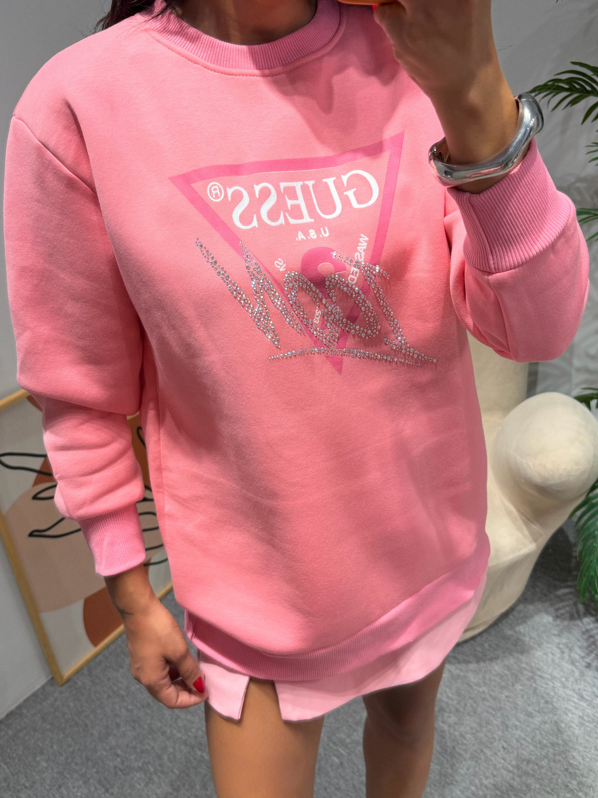 PEMBE TAŞLI SWEATSHİRT
