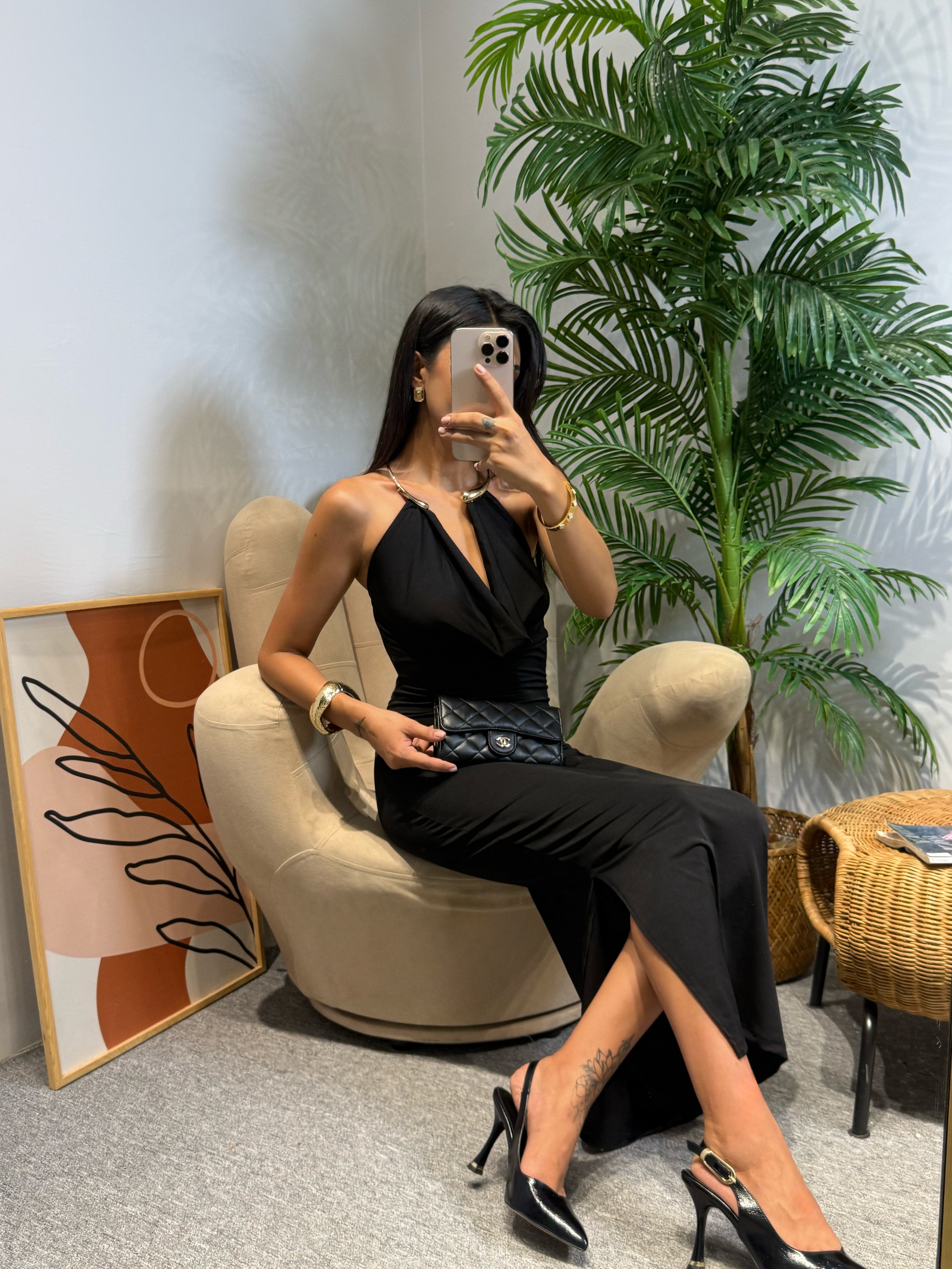 VESPER GOLD DETAYLI ELBİSE