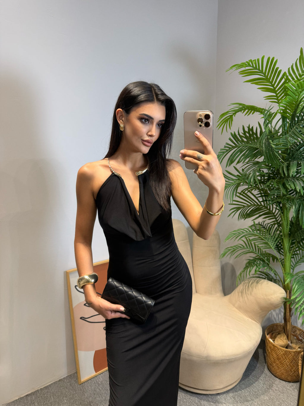 VESPER GOLD DETAYLI ELBİSE