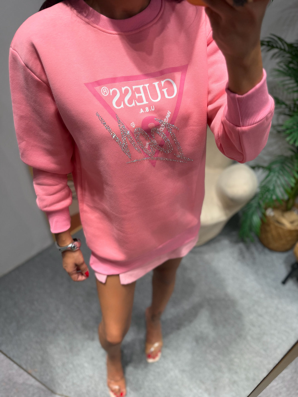 PEMBE TAŞLI SWEATSHİRT