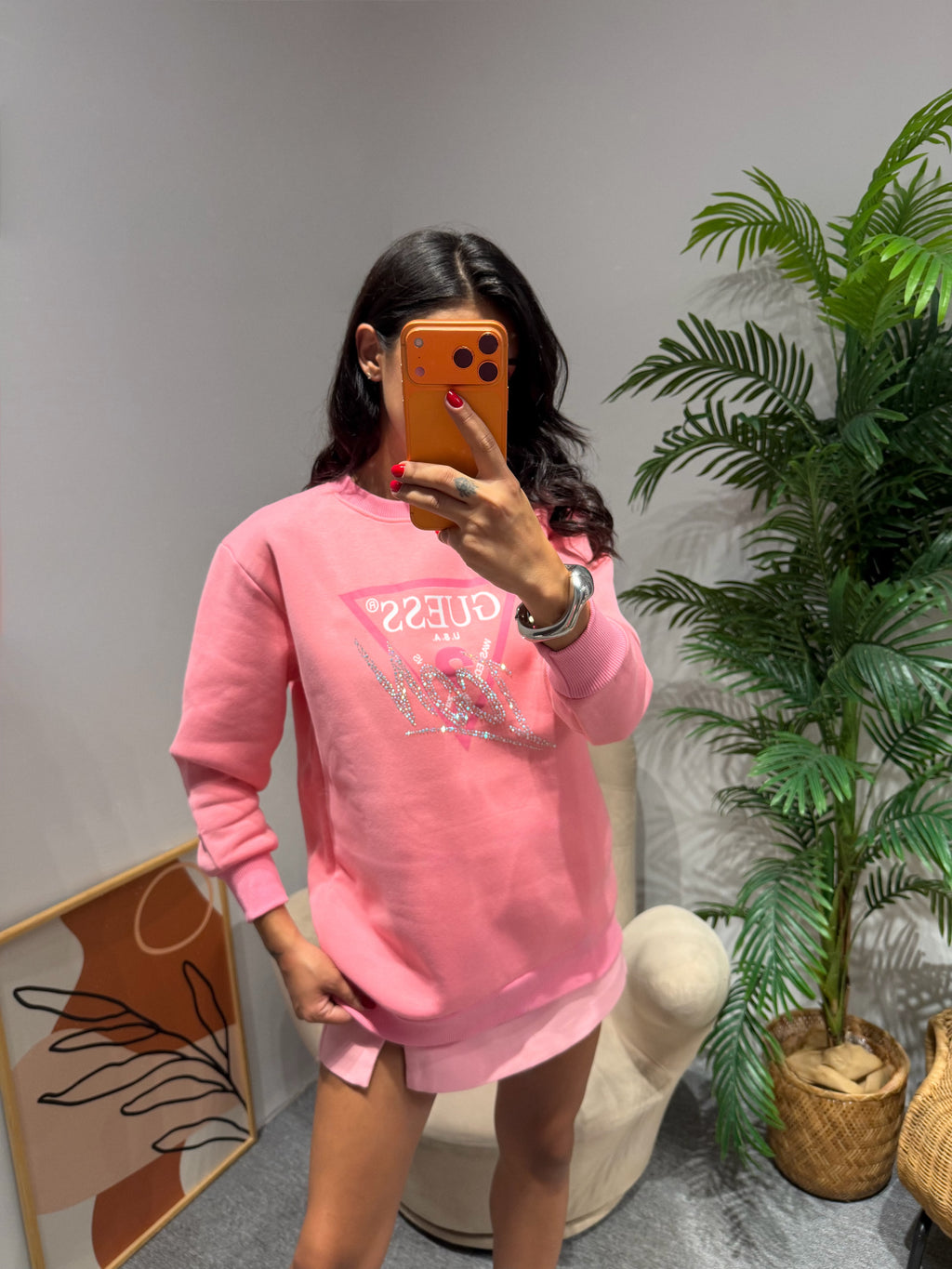 PEMBE TAŞLI SWEATSHİRT