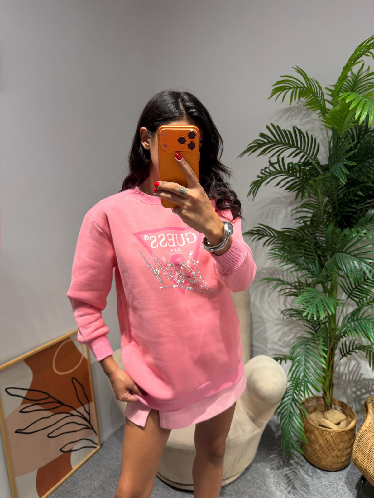 PEMBE TAŞLI SWEATSHİRT