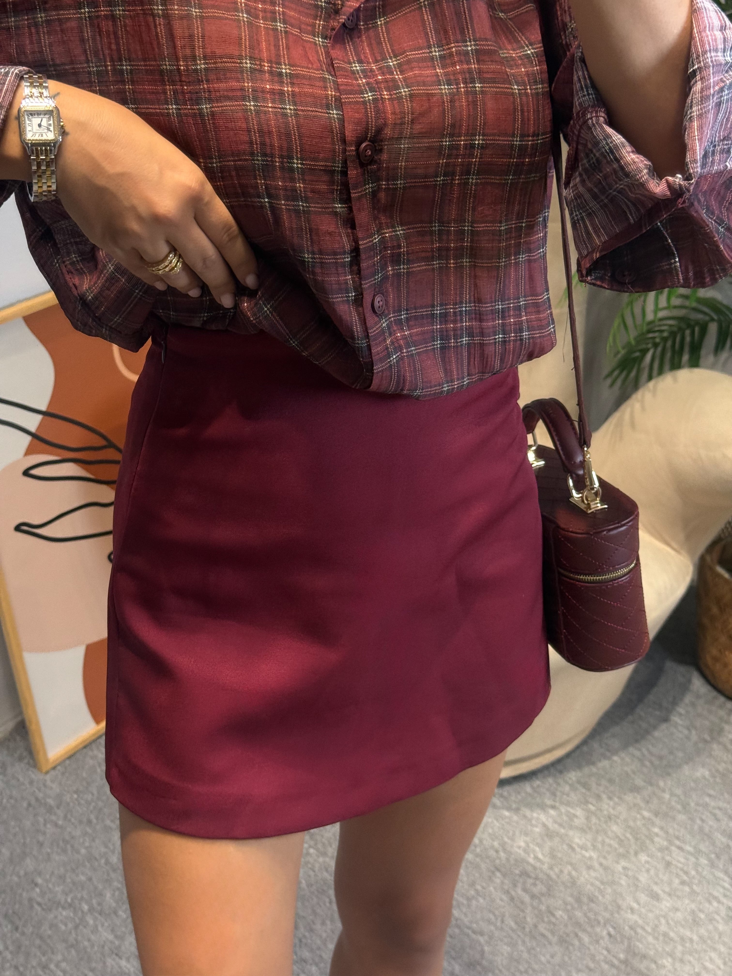 BORDO ŞORT ETEK
